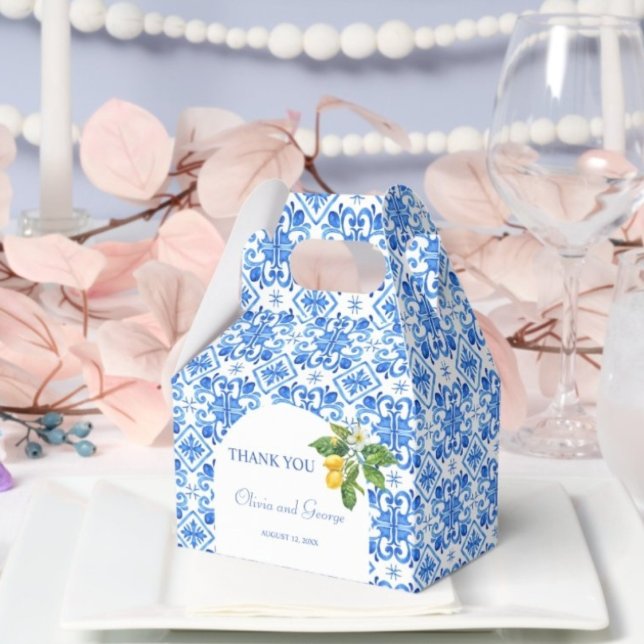 Hochzeit mit blauen Kacheln und Zitronen Geschenkschachtel (Von Creator hochgeladen)