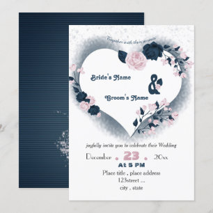 Hochzeit mit blauen und rosafarbenen Blumen Einladung