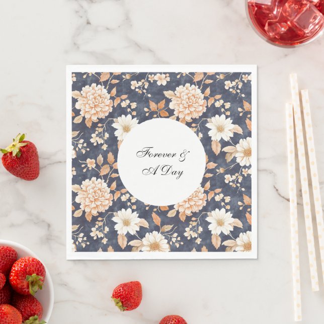 Hochzeit mit Blauer Creme Peach Floral Serviette (Beispiel)