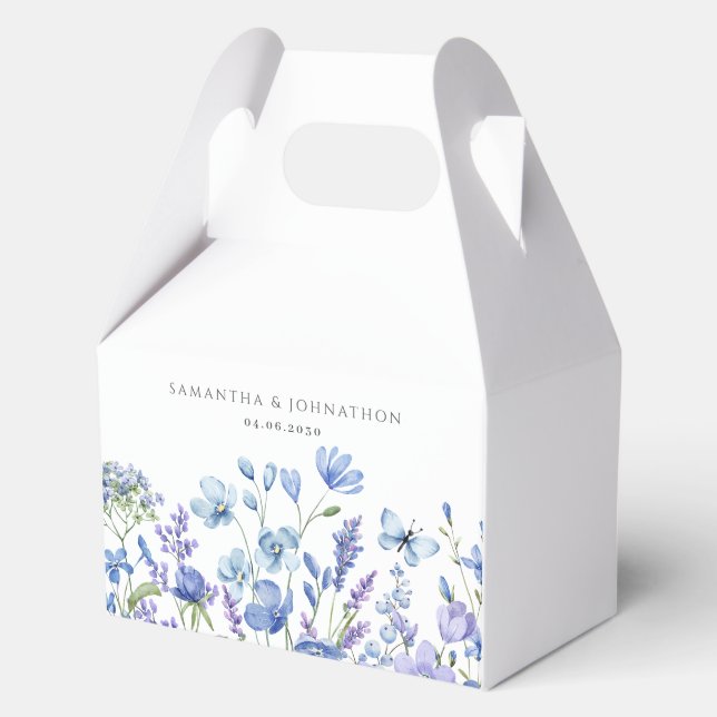 Hochzeit mit blauer Wildblume Geschenkschachtel (Rückseite)