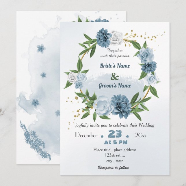 Hochzeit mit Blumen Einladung (Vorne/Hinten)