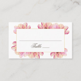 Hochzeit mit Blumen in Aquarellfarbe. Gartenanlage Platzkarte