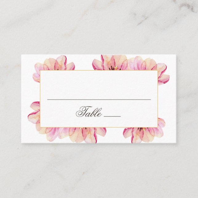 Hochzeit mit Blumen in Aquarellfarbe. Gartenanlage Platzkarte (Vorderseite)