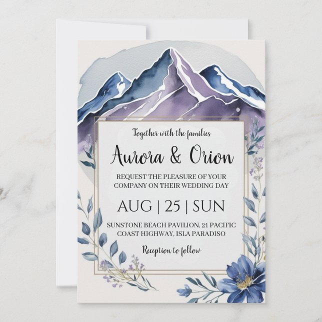 Hochzeit mit Blumen und Aquarellen Einladung (Vorderseite)