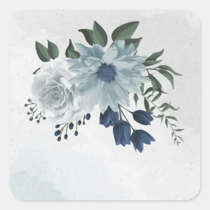 Hochzeit mit Blumen und Weiß Quadratischer Aufkleber