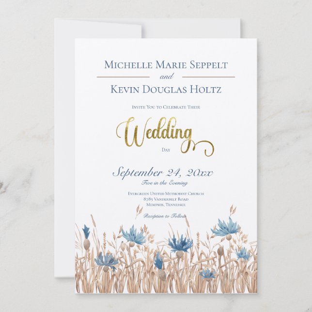 Hochzeit mit Blütenblumen und Weißfelsencreme Einladung (Vorderseite)