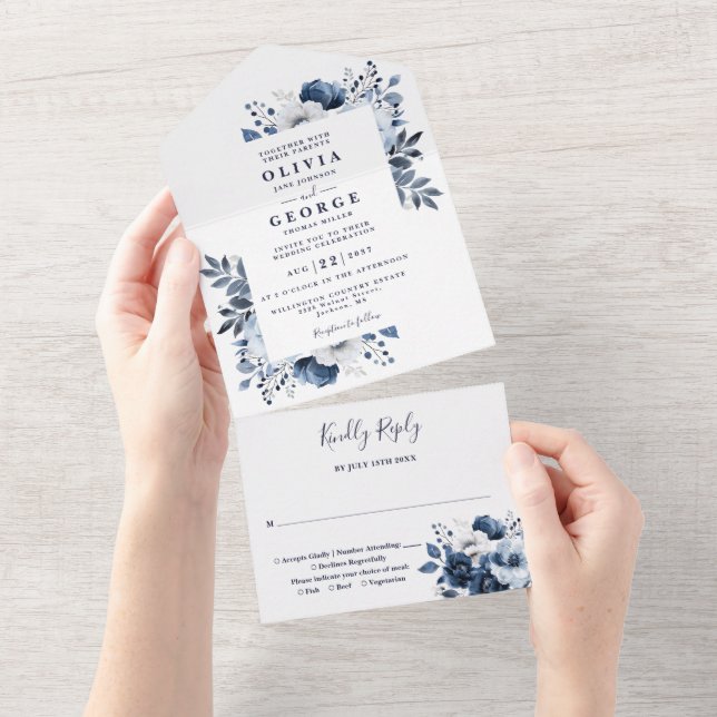 Hochzeit mit braunem und weißem Flair All In One Einladung (Abreißen)