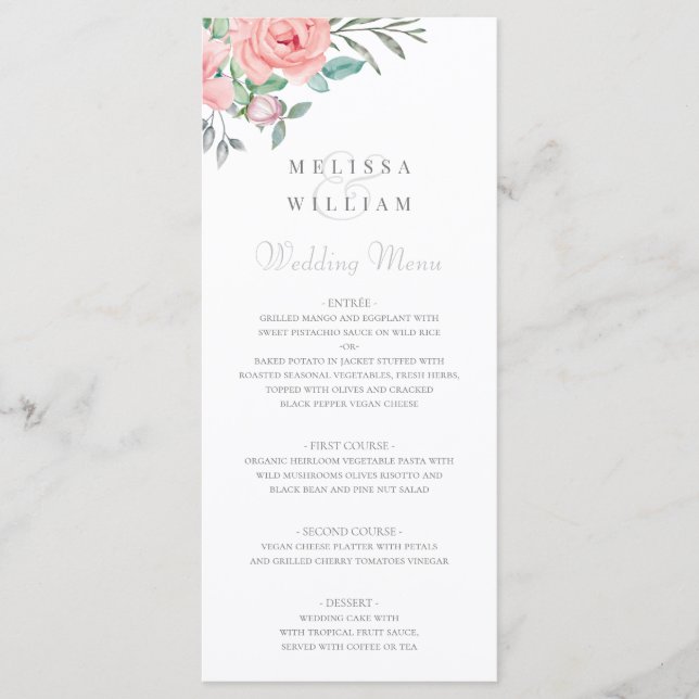 Hochzeit mit Burgund Blush Floral Menükarte (Vorderseite)