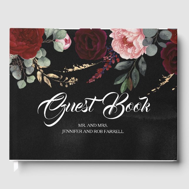 Hochzeit mit Burgund Rot und Schwarz Gästebuch (Vorderseite)