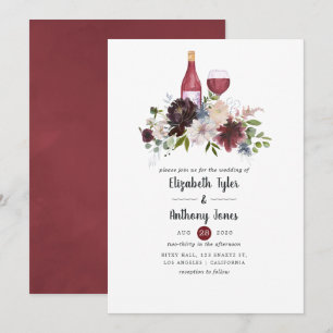 Hochzeit mit Burgund und Blütenwein Einladung