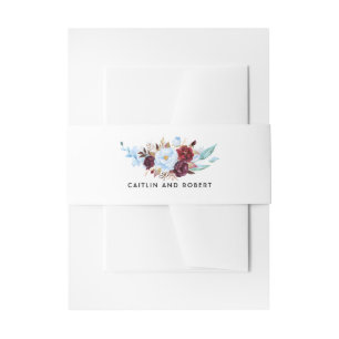 Hochzeit mit Burgund und Dusty Blue Floral Wedding Einladungsbanderole
