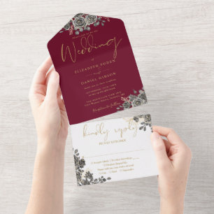 Hochzeit mit Burgund und Gold-Gotik All In One Einladung