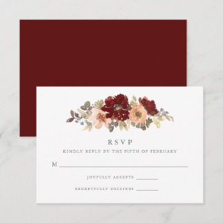 Hochzeit mit Burgund und Peach Floral RSVP Karte