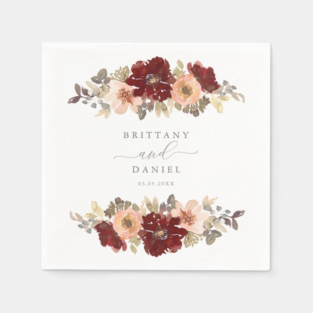 Hochzeit mit Burgund und Peach Floral Serviette (Vorderseite)