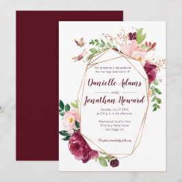 Hochzeit mit Burgund und rosa Wasserfarbe | Einladung