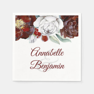 Hochzeit mit Burgund und Weißer Wasserfarbe Serviette