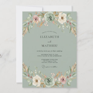 Hochzeit mit Celadon-Pfingstrosen in Pfirsich Einladung