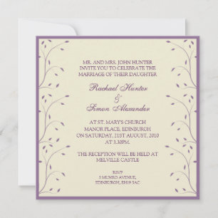 Hochzeit mit Creme und Lila Blumen Einladung