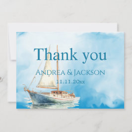 Hochzeit mit dem Segelboot Watercolor (Wasserfarbe Dankeskarte