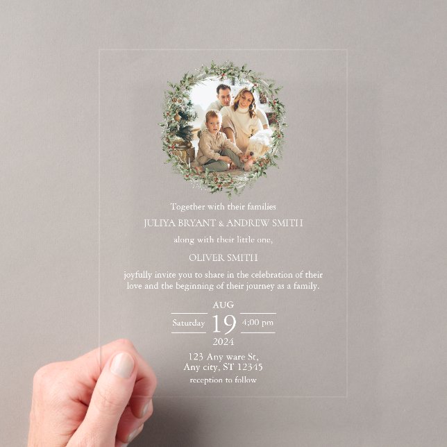Hochzeit mit einem kindergrünen Foto Acryleinladungen (Insitu (Handheld))