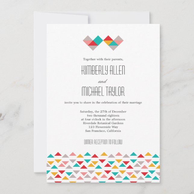 Hochzeit mit farbenfrohen geometrischen Dreieckssc Einladung (Vorderseite)