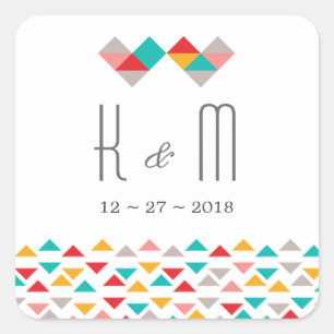 Hochzeit mit farbenfrohen geometrischen Dreieckssc Quadratischer Aufkleber