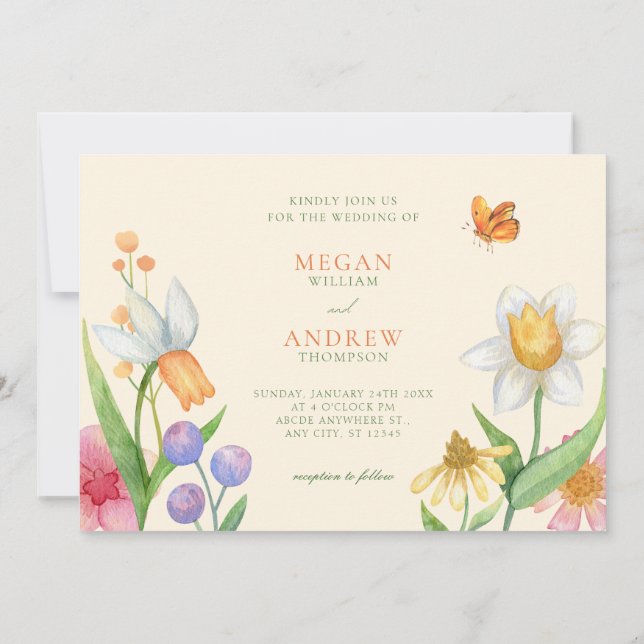 Hochzeit mit floralen Aquarellen Einladung (Rückseite)