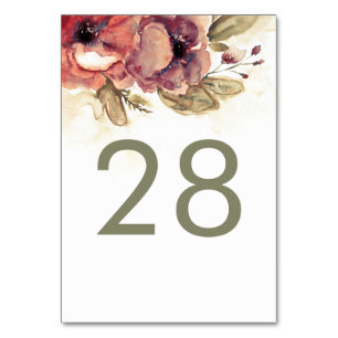 Hochzeit mit floralen Watercolor Tischnummer