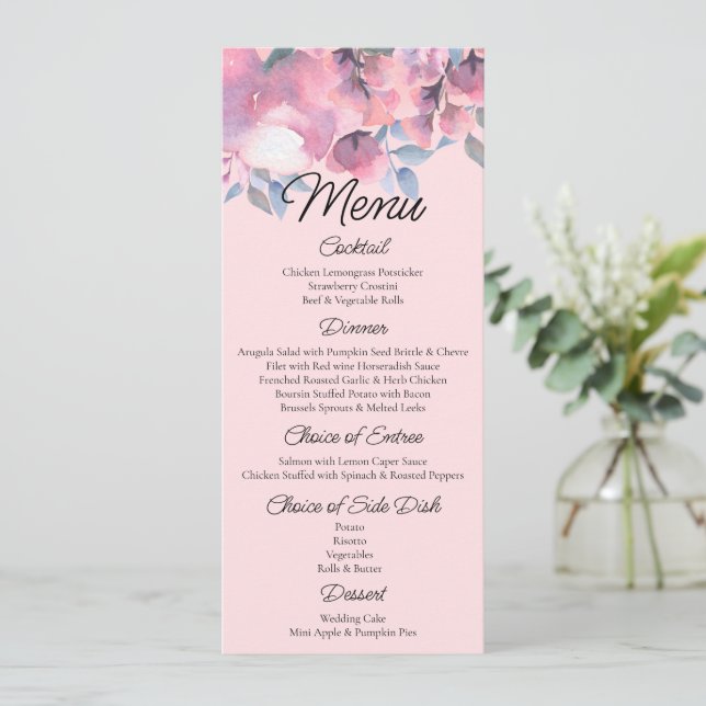 Hochzeit mit floraler Rose, Dusty Menükarte (Stehend Vorderseite)