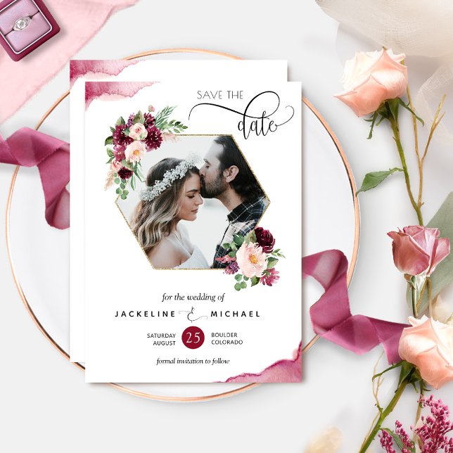 Hochzeit mit Foto, Burgund und Blush Save The Date (Von Creator hochgeladen)