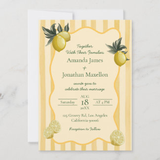 Hochzeit mit gelben Streifen und Zitronen Einladung