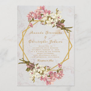 Hochzeit mit geometrischem Marmor und Orchideen Einladung