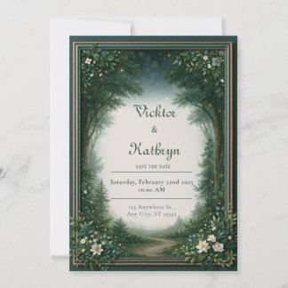 Hochzeit mit Glühwürmchen-Smaragd-Waldgrenze Einladung