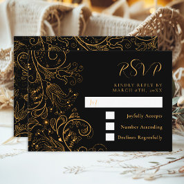 Hochzeit mit Gold und Schwarz RSVP Karte