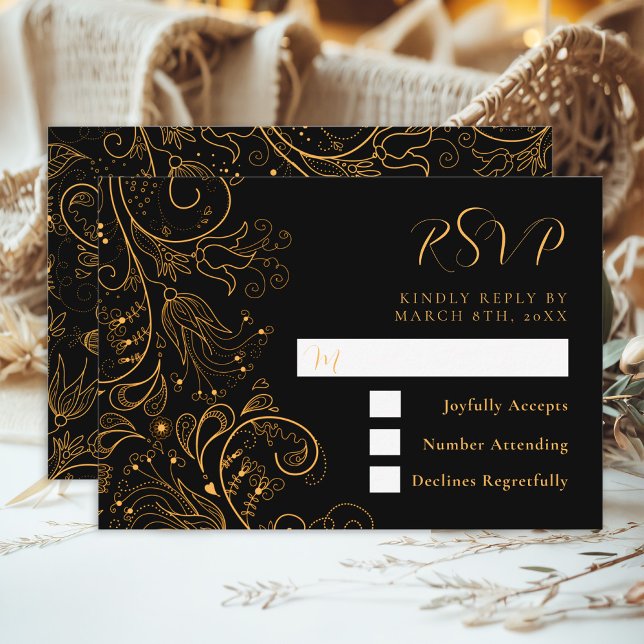 Hochzeit mit Gold und Schwarz RSVP Karte (Von Creator hochgeladen)