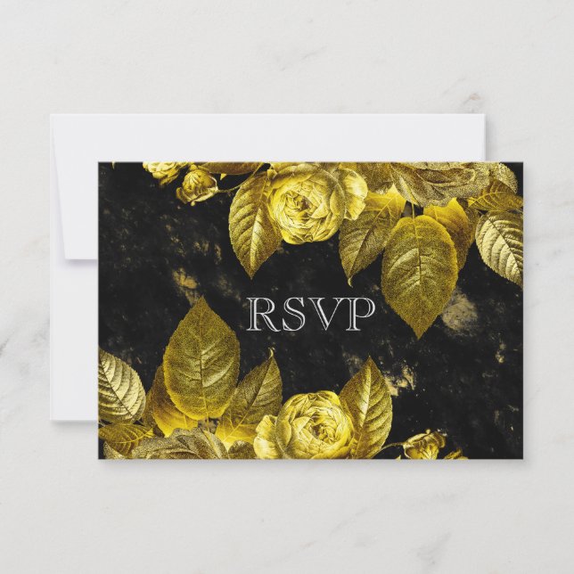 Hochzeit mit Gold und schwarzem Marmor RSVP Karte (Vorderseite)