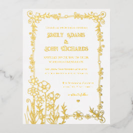 Hochzeit mit Gold und Weiß-Blumen Folie Einladungspostkarte