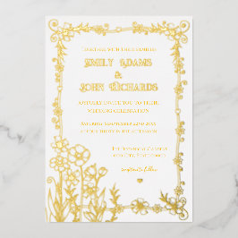Hochzeit mit Gold und Weiß-Blumen Folieneinladung