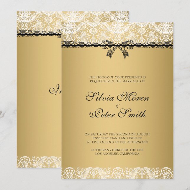 Hochzeit mit Gold und Weiß Einladung (Vorne/Hinten)