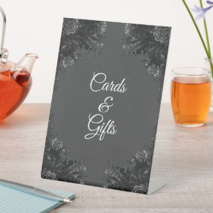 Hochzeit mit grauen und schwarzen Blumen Sockelschild
