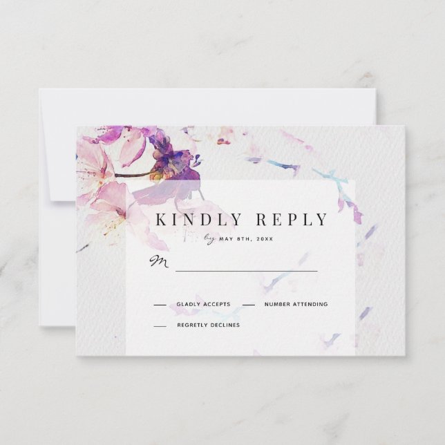 Hochzeit mit grauer und Lila Wasserfarbe RSVP Karte (Vorderseite)