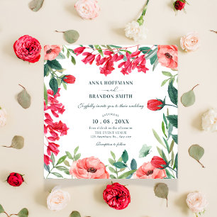 Hochzeit mit grünem Blumenkranz Einladung