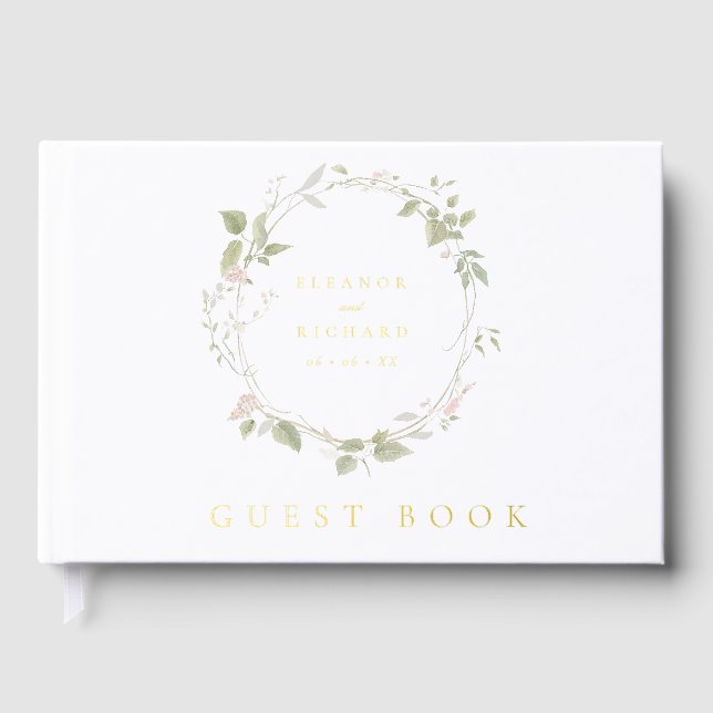 Hochzeit mit grüner Blüte und grünem Blumenkraut Gästebuch (Vorderseite)