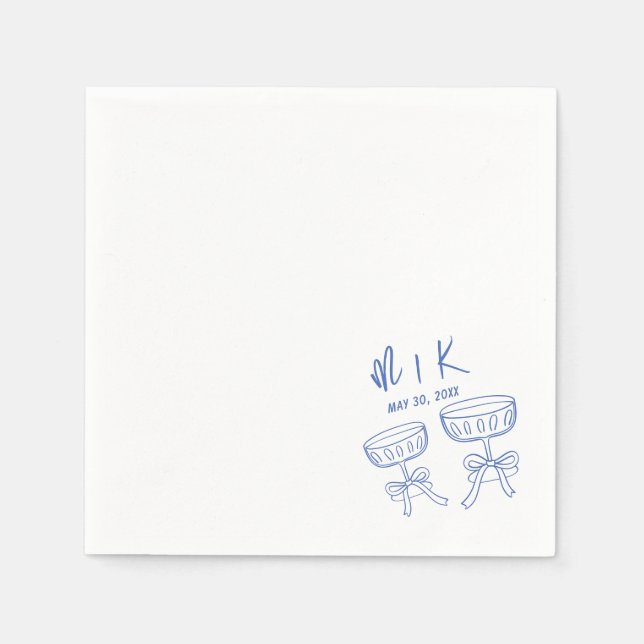 Hochzeit mit handgezeichnetem französischem Cockta Serviette (Vorderseite)