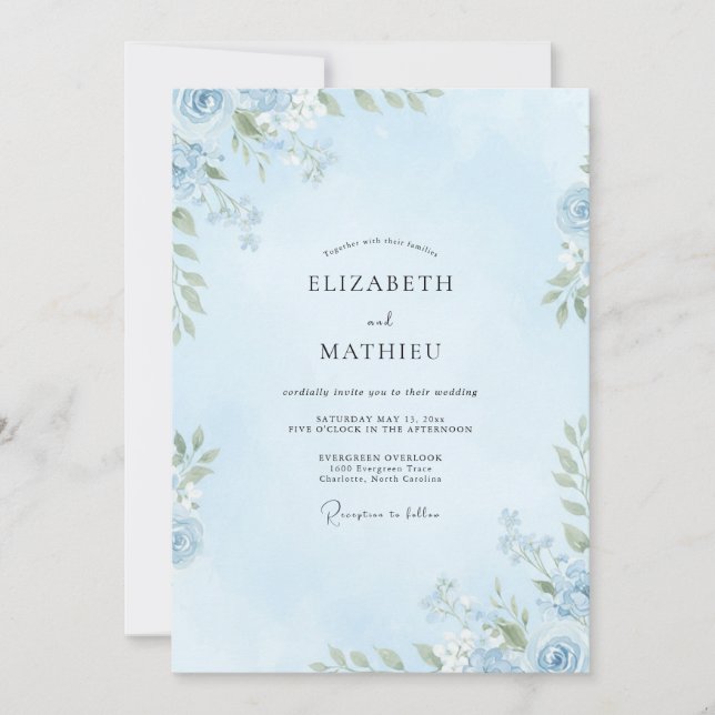 Hochzeit mit hellblauen Eukalyptusblättern Einladung (Vorderseite)