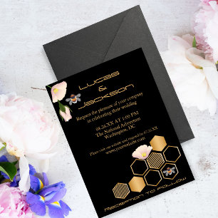 Hochzeit mit Honigwabe und Blumen Einladung