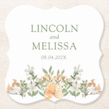 Hochzeit mit hübschem Pfirsich und Weißblumen
