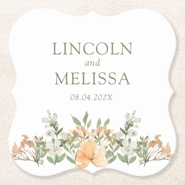Hochzeit mit hübschem Pfirsich und Weißblumen Untersetzer (Vorderseite)