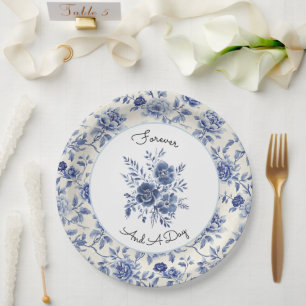 Hochzeit mit hübschen blauen Blumen Pappteller