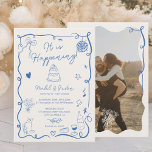 Hochzeit mit illustriertem Foto Einladung<br><div class="desc">Feiern Sie die Gewerkschaft der Liebe mit unserer bezaubernden Retro Französisch Blue Wedding Einladung! Dieses handgezeichnet illustrierte, Vintage französische Design strahlt Eleganz und Lustigkeit aus. Freuen Sie sich auf zarte Schnörkel, gewölbte Rahmen und faszinierende Skizzen von Speisen und Getränken. Von der Weingläser bis hin zu Cocktails und köstlichen Leckereien, die...</div>